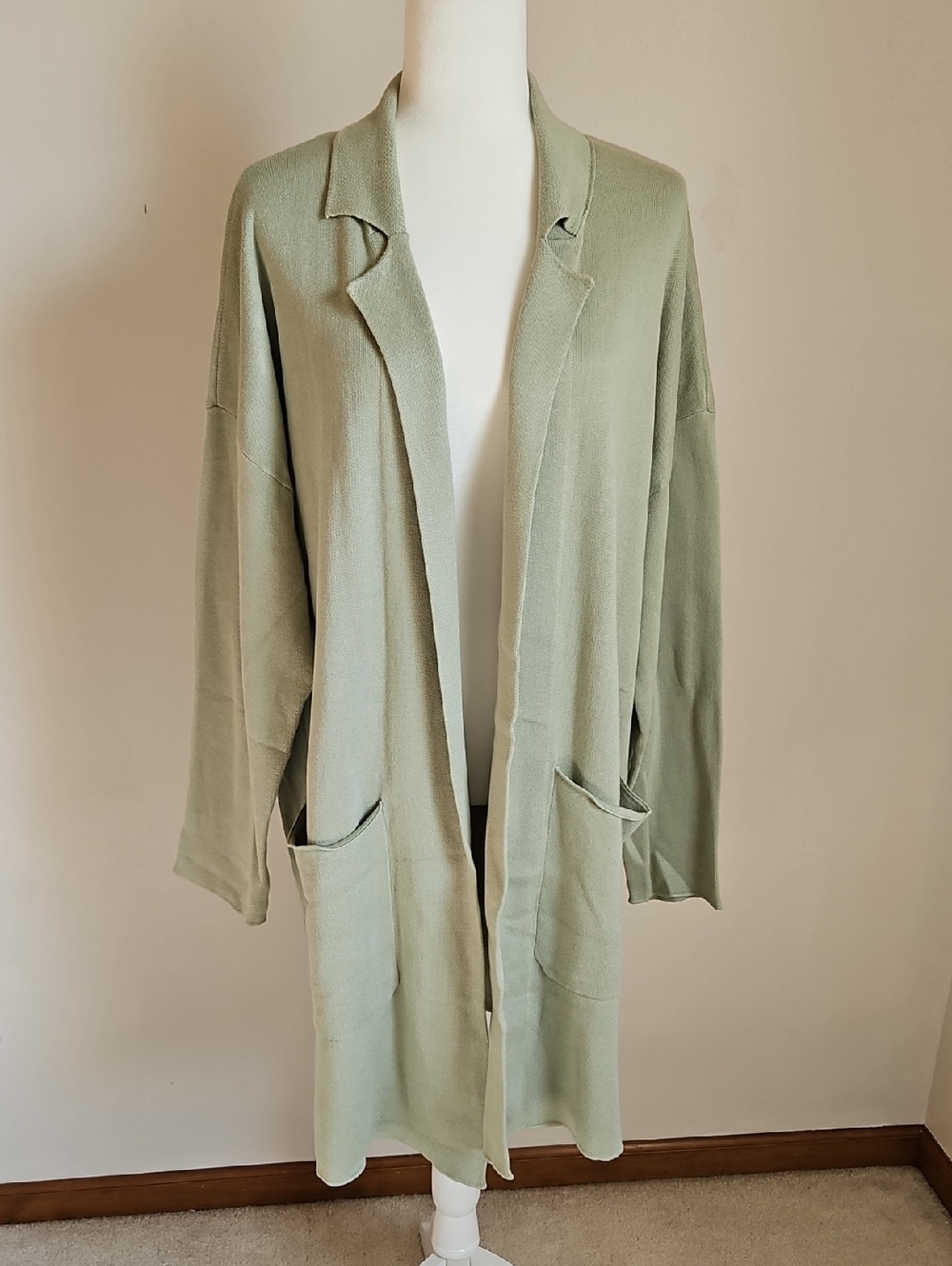 G By Giuliana 1X Green Jacquard Knit Duster Cardigan Jacket Pockets Layering